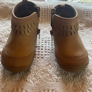 Stride Rite 360 tan w/ pink stitching on top zip up toddler booties size 5
